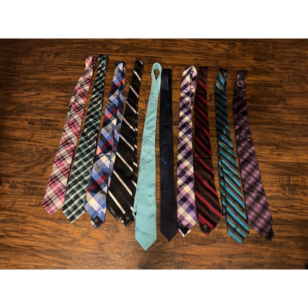 EXPRESS 100% Silk Tie Lot 10 Mens Blue Stripe Executive Necktie Plaid Purple